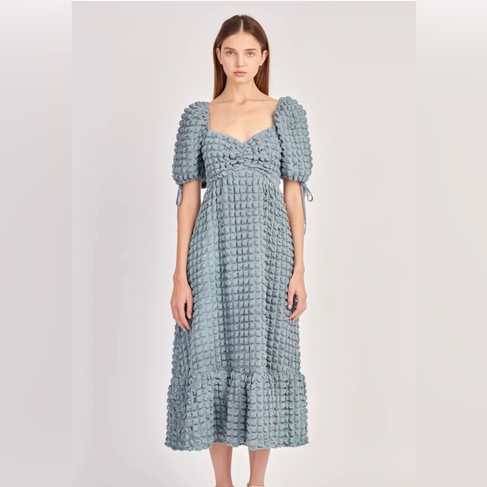 Endless Rose Textured Midi Dress in Soft Blue - Picture 2 of 8